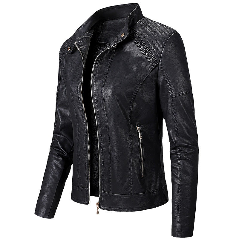 Long Sleeve Ladies Leather Jacket Pu Leather Women Short image 3