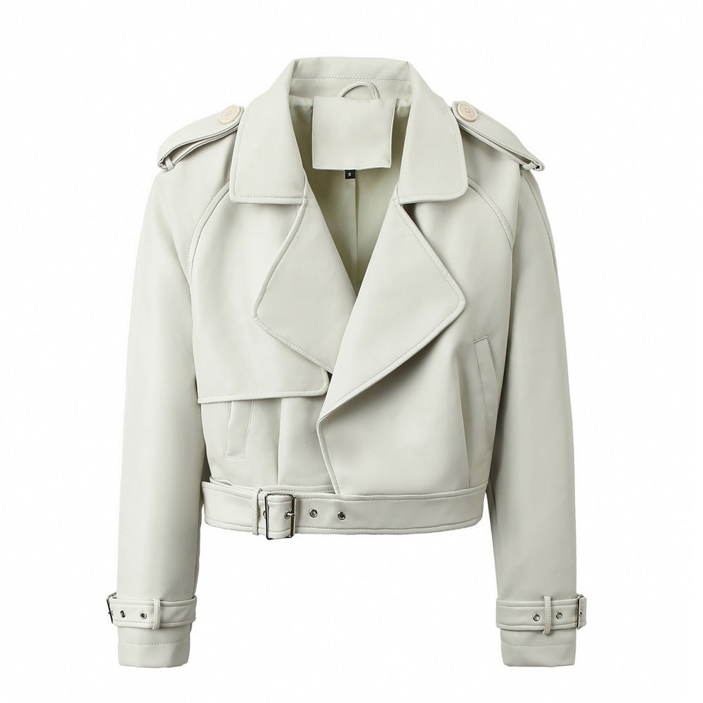 Women's Solid Color Casual Loose Fit Leather Jacket image 0
