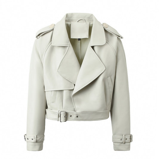 Women's Solid Color Casual Loose Fit Leather Jacket image 0