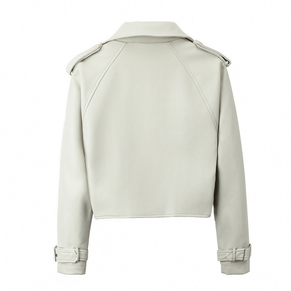 Women's Solid Color Casual Loose Fit Leather Jacket image 2