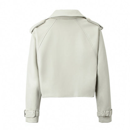 Women's Solid Color Casual Loose Fit Leather Jacket image 2
