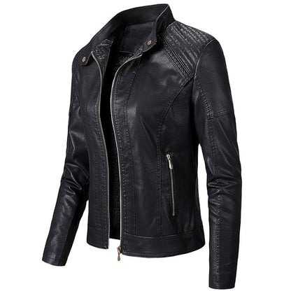 Long Sleeve Ladies Leather Jacket Pu Leather Women Short image 3