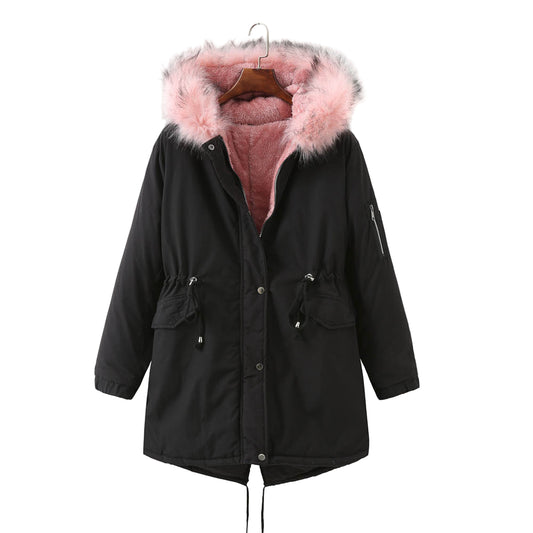 Women’s Fleece-lined Thickened Cotton-padded Coat  Fur Collar, Wool Lining