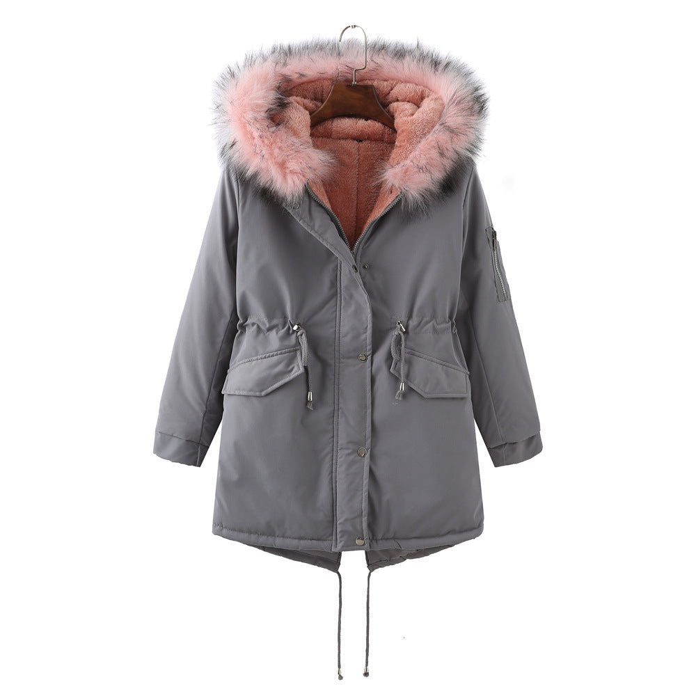Women’s Fleece-lined Thickened Cotton-padded Coat  Fur Collar, Wool Lining