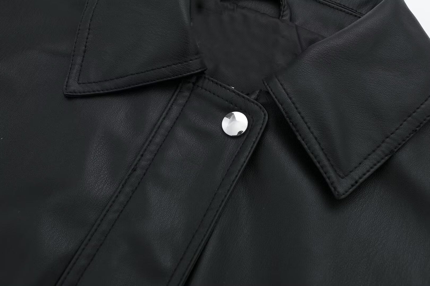 Women's Lapel Loose Faux Leather Bomber Jacket Coat image 2