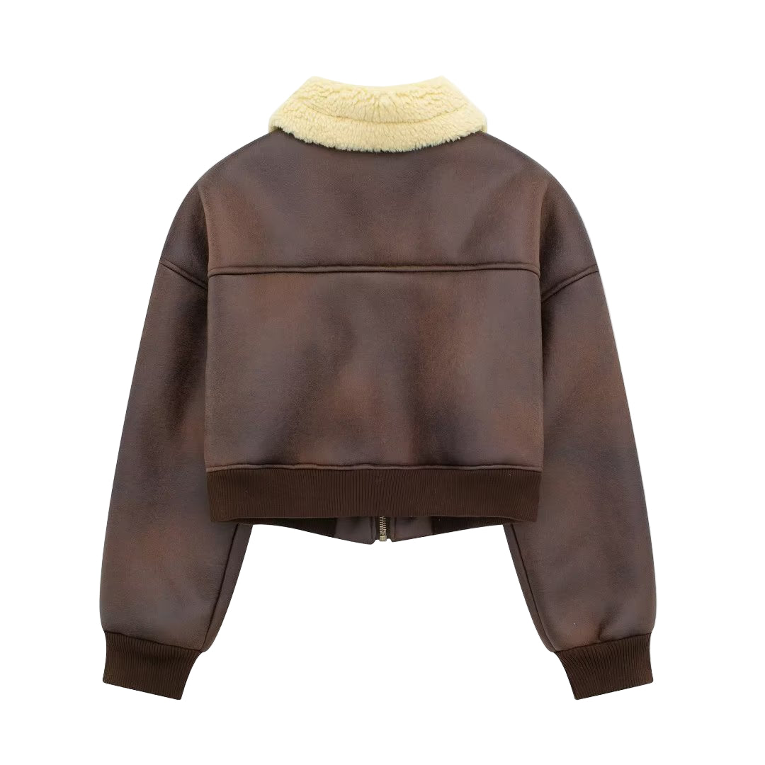 Fashionable All-match Lapel Long Sleeve Zipper Double-sided Flight Jacket image 2