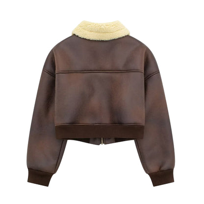 Fashionable All-match Lapel Long Sleeve Zipper Double-sided Flight Jacket image 2