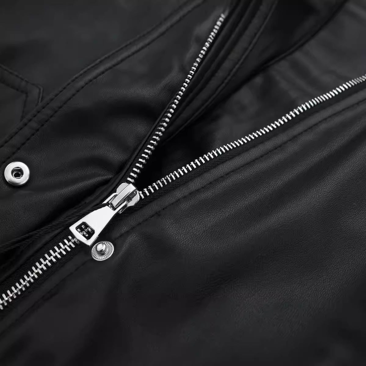 Women's Lapel Loose Faux Leather Bomber Jacket Coat image 3