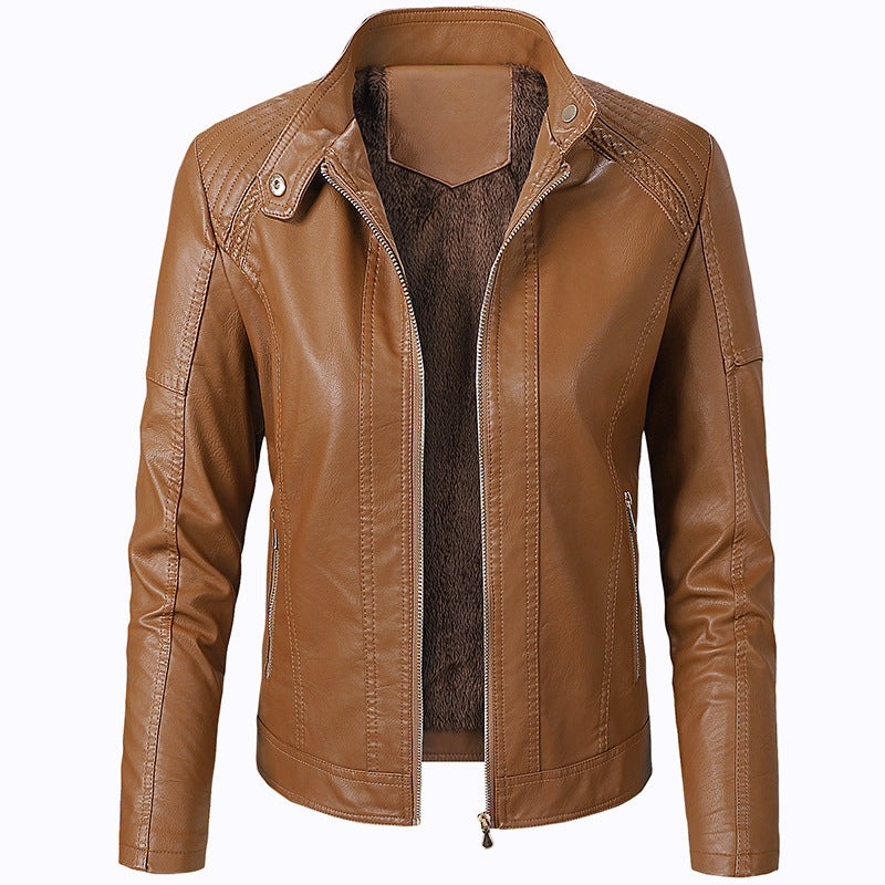 Long Sleeve Ladies Leather Jacket Pu Leather Women Short image 2
