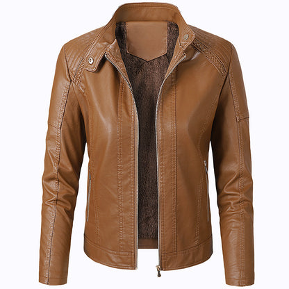 Long Sleeve Ladies Leather Jacket Pu Leather Women Short image 2