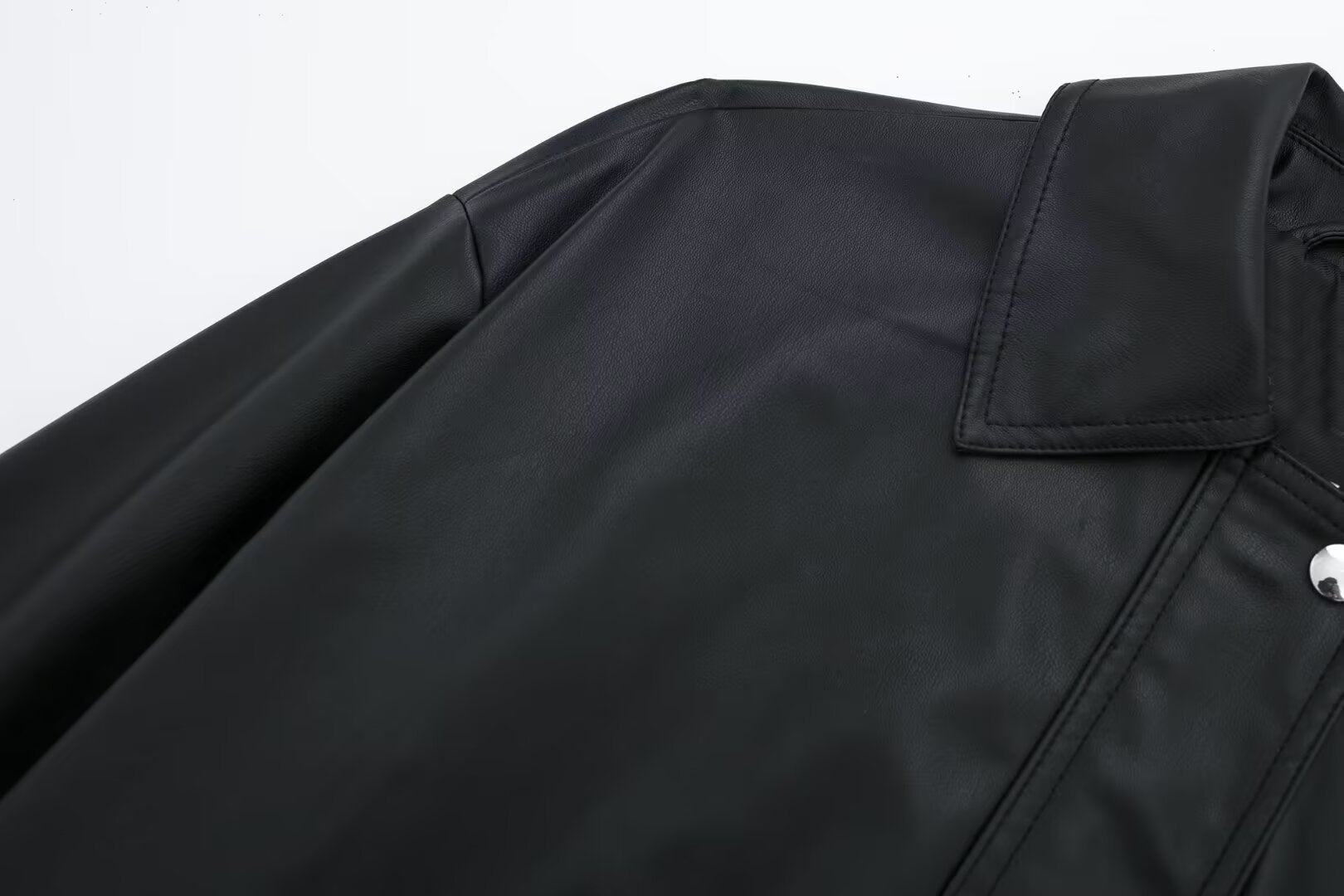 Women's Lapel Loose Faux Leather Bomber Jacket Coat image 1