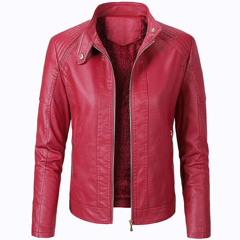 Long Sleeve Ladies Leather Jacket Pu Leather Women Short image 4